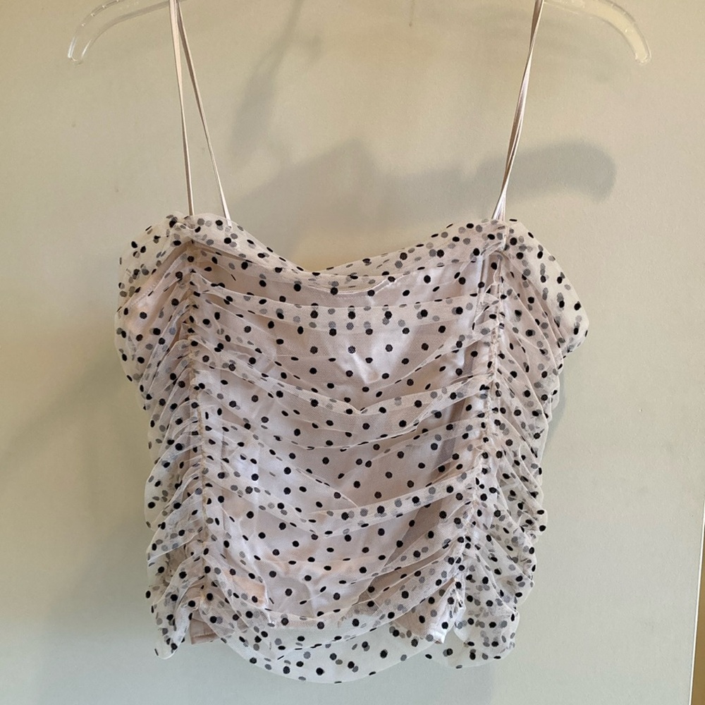 LOFT Cream Black Ruched Spaghetti Strap Camisole